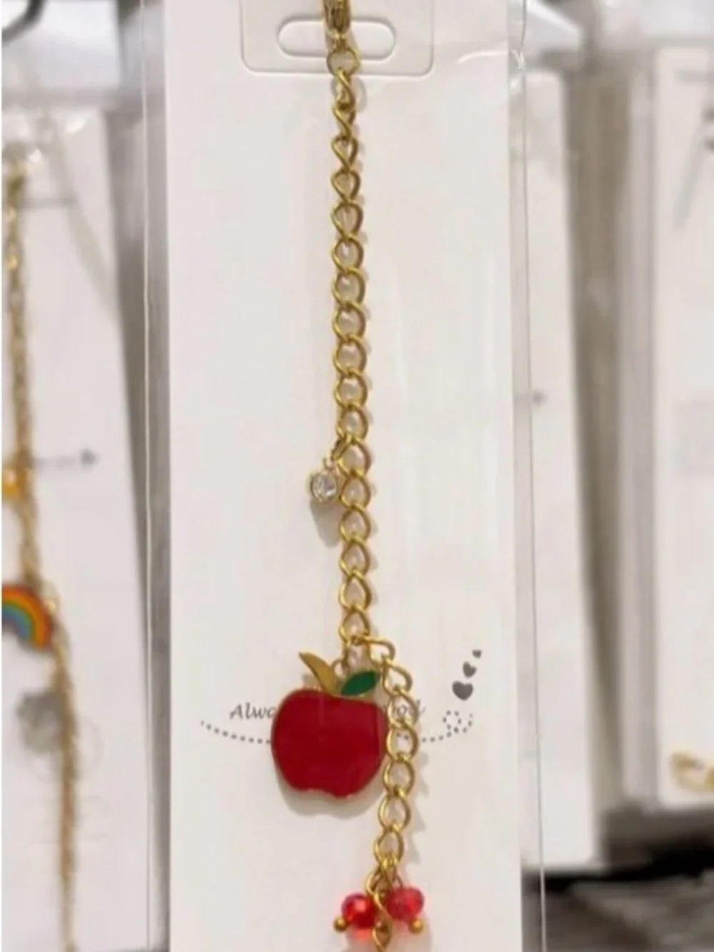 Gold-Plated Red Apple Charm Necklace for Kids